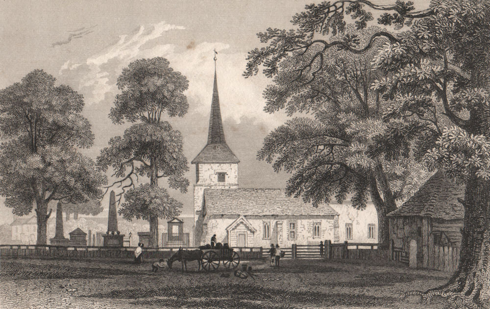 St Nicholas parish church, Chislehurst, Kent. London. SHEPHERD 1829 old print
